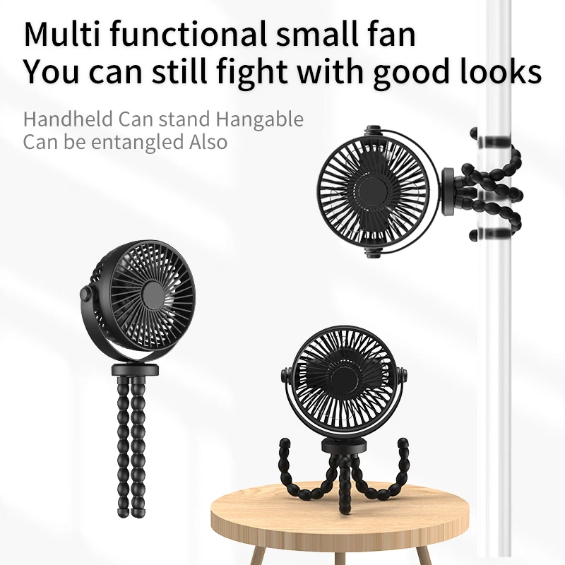 새로운 5200 mah 다기능 유모차 미니 팬 휴대용 USB 충전 소형 팬 휴대 전화 좌석 야외 휴대용 문어 팬