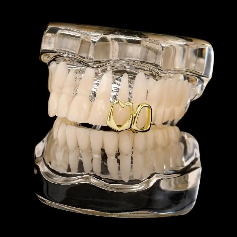 Hip Hop Hollow Heart Tooth Grillz: Women Gold Color Daily Wearable Tooth Jewelry Dental
