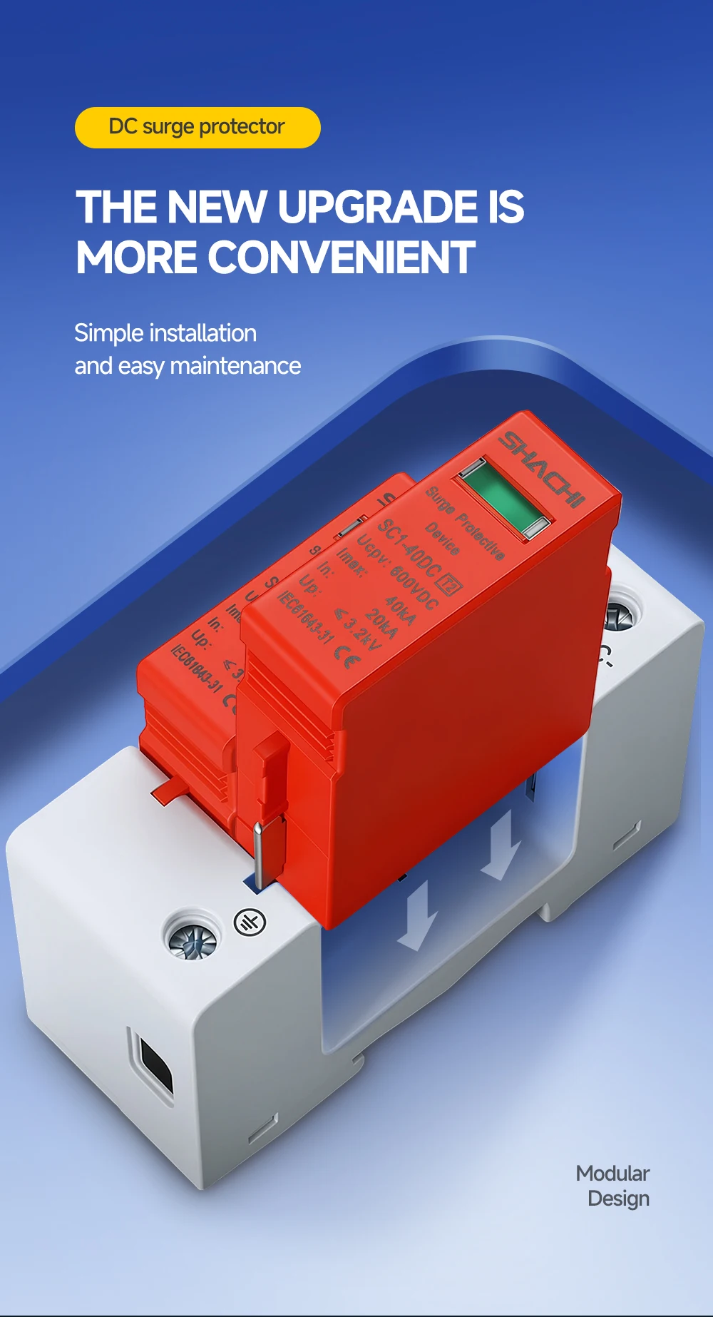 2P DC Überspannungsschutzgerät 20KA 40KA Solar-PV-Photovoltaik-Blitzableiter 500V 600V 800V 1000V Spannungsschutz – Detail 6
