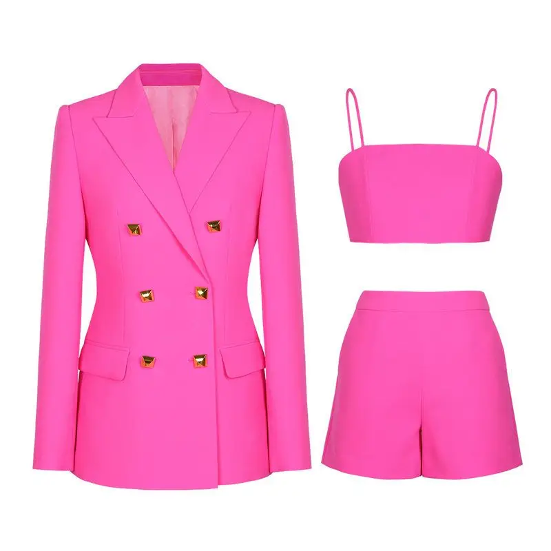 

2024 Spring Autumn High Quality Fashionable Commuter Professional Women's Tank Shorts Three-Piece Set Elegant Style
