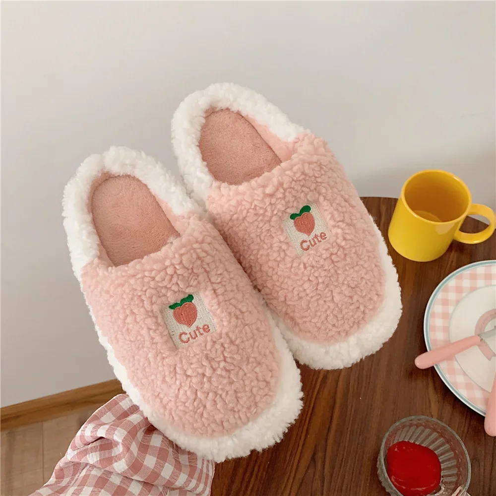 Fur Cotton Slippers Women's Thermal Home Wear Ins Style Cute Girl Heart Warm Plush Cotton Slippers Women Shoes fluffy slippers