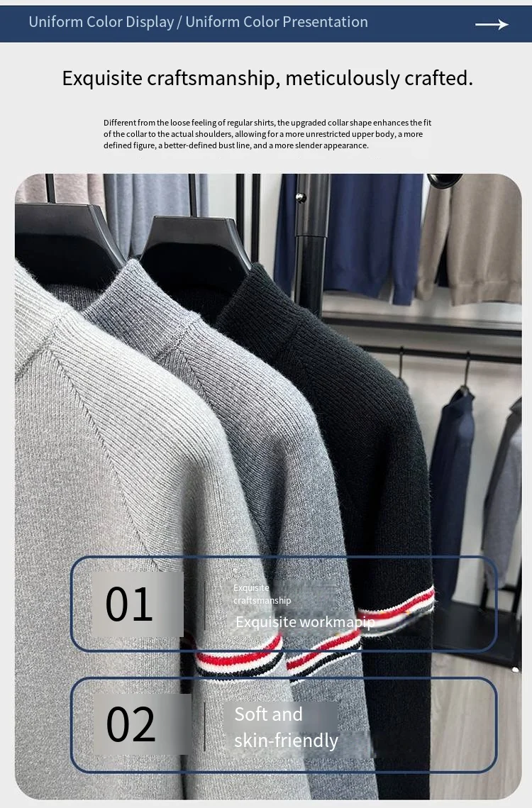 Heiß begehrtes Herren-Strickhemd für Herbst und Winter mit Reißverschluss, modischem Streifenmuster, Business-Casual, verdickt, neues Herren-Strickhemd – Detail 3