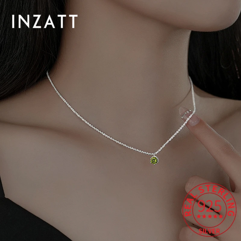 Inzatt 925แท้เงินสเตอร์ลิงสร้อยคอจี้คริสตัลเพทายสำหรับผู้หญิงเครื่องประดับขนาดเล็กที่เรียบง่าย