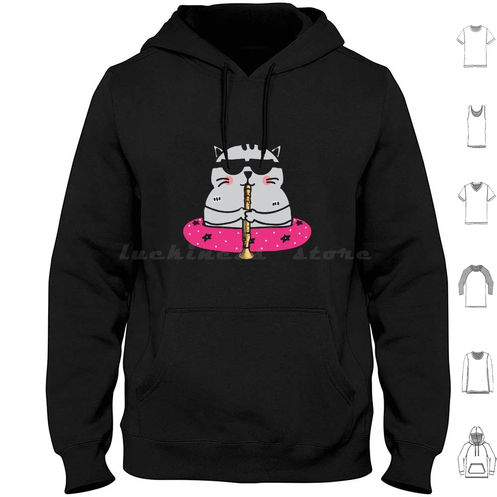 Adorable Oboe Player Cat Oboist Musical Instrument Hoodies Long Sleeve Idea Realist Orchestra Oboist Oboe Water Joke