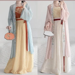 2025 new chinese ancient Song dynasty big sleeve coat embroidery vest long loose skirt three piece elegant loose Hanfu set w666