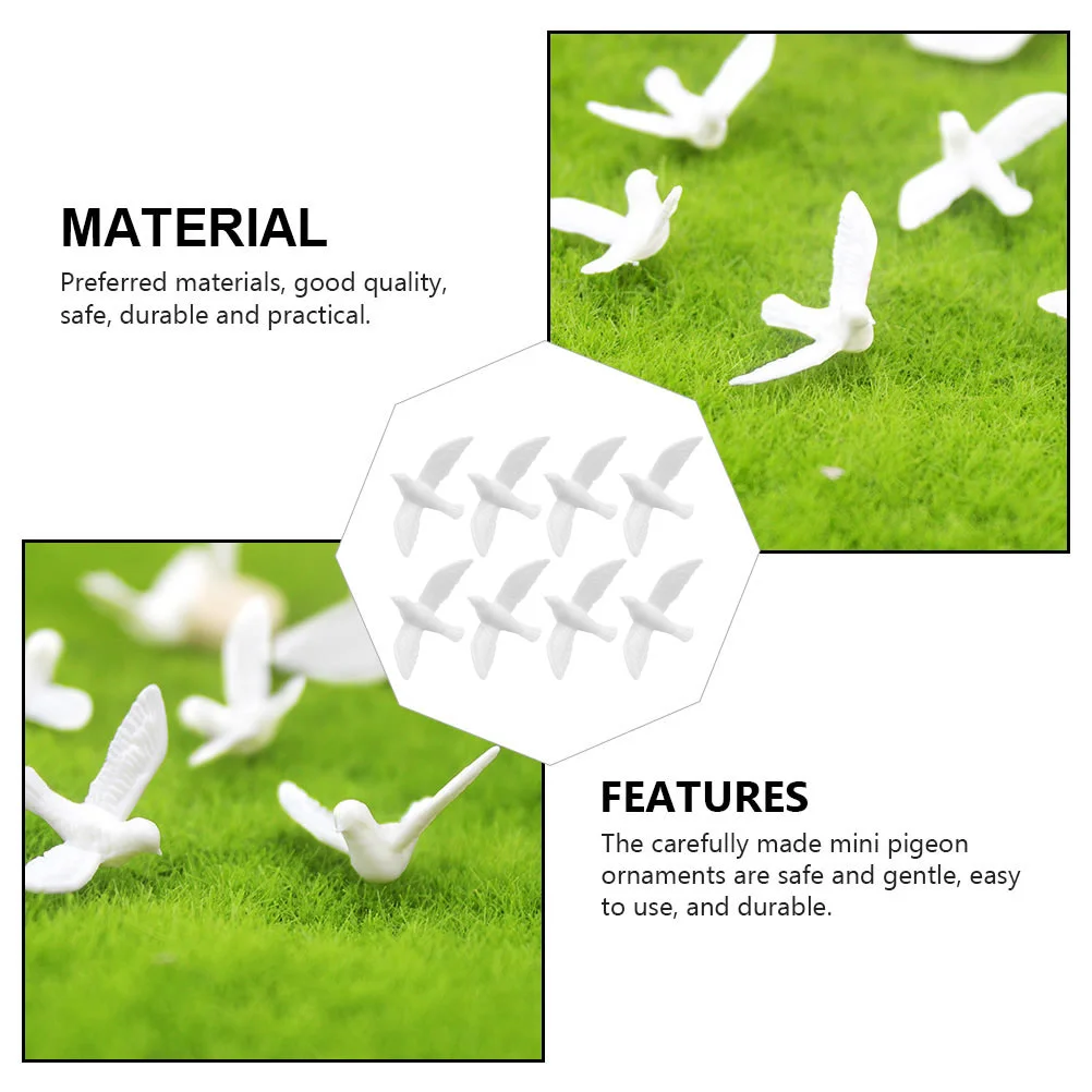 8 Pcs Little White Pigeon Model House Miniatures Study Room Accessories Toy Birds Adorn Decor Animal Kids