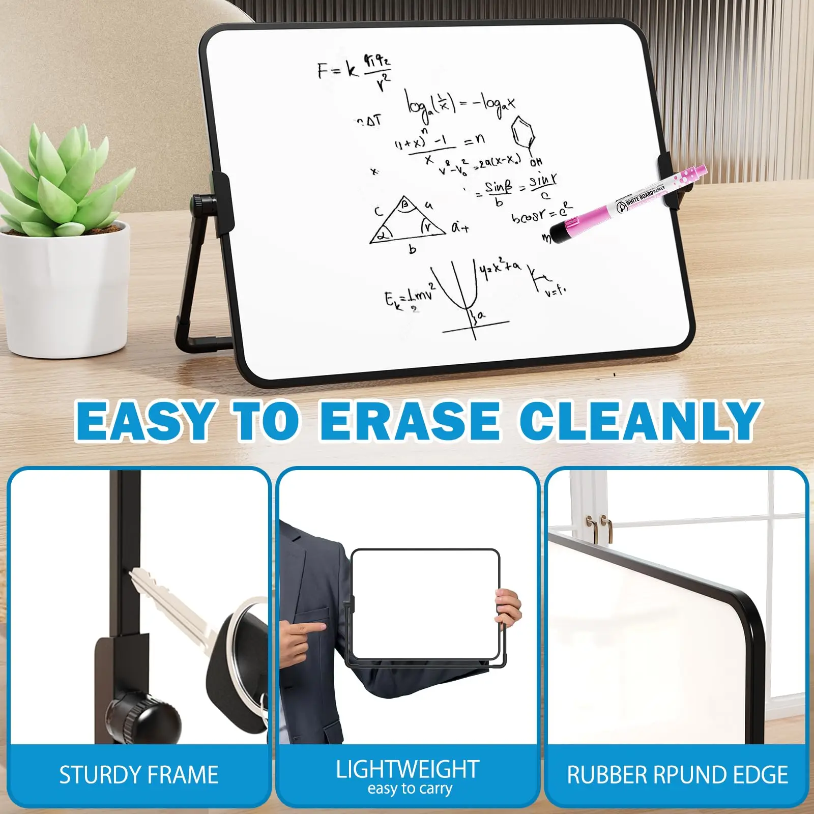 Imagem -04 - Double-sided Magnetic Whiteboard a4 Dry Erase Calendário Portátil Office Note Suporte de Mensagens Cavalete Writing Tablet