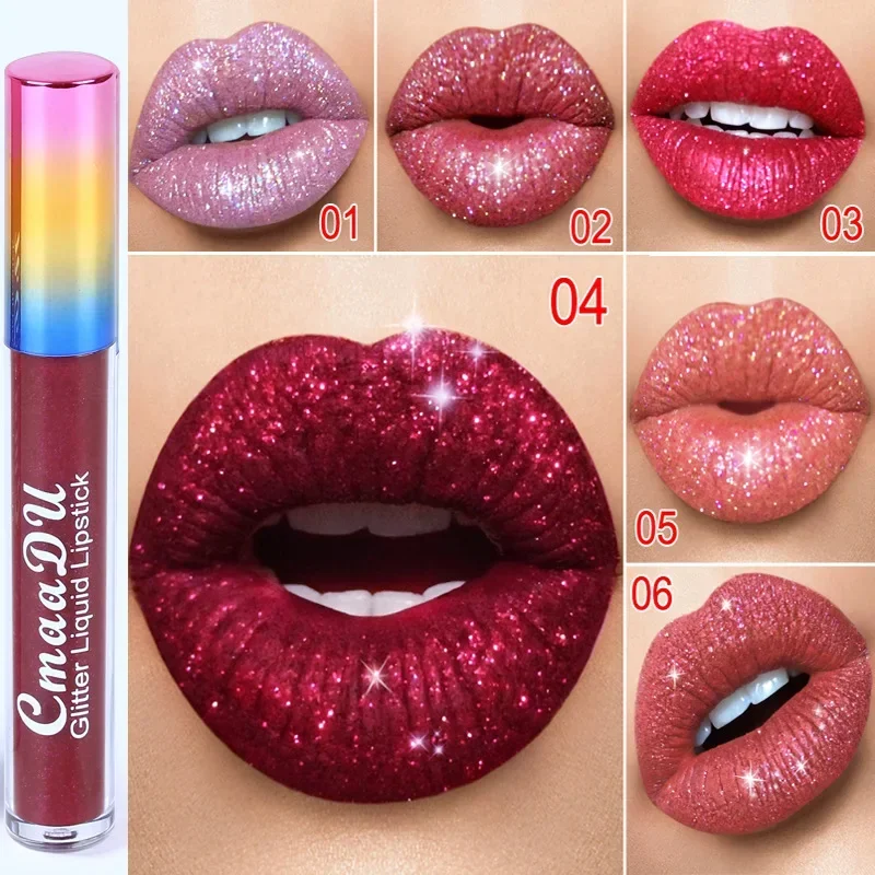 Heallor CmaaDu 6 Kleur Metalen Glitter Matte Lipgloss Langdurige Vloeibare Lipstick Sparkle Make-Up Maquiagem Waterdichte Shimmer Ric