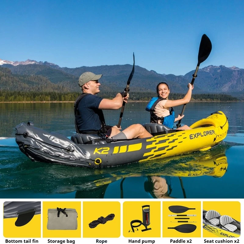 Heavy-Duty PVC Inflatable Boat 1-3 Person, Fishing/Rafting Dinghy w/Detachable Seats, Foldable Canoe Kayak for Rescue/Adventure