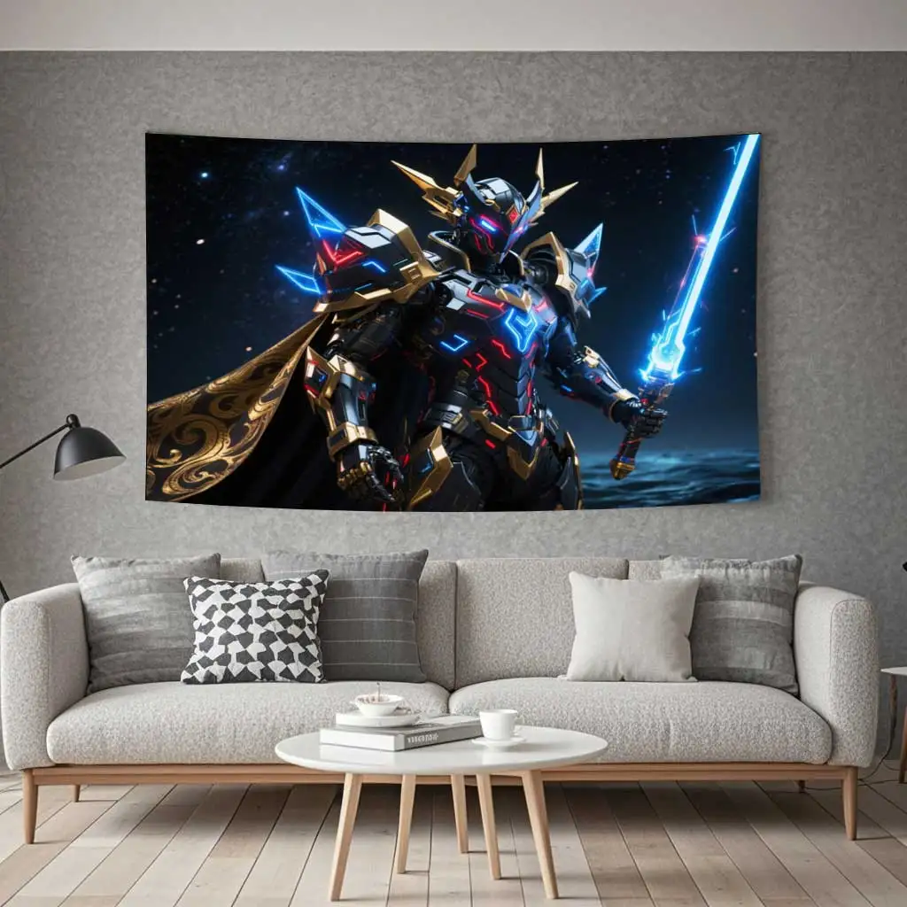 

Custom Tapestry of Armor Abyssal Hunter Blue Red Gold Plasma Light Effect Anime Mech Poster for Living Room Bedroom Wall Art