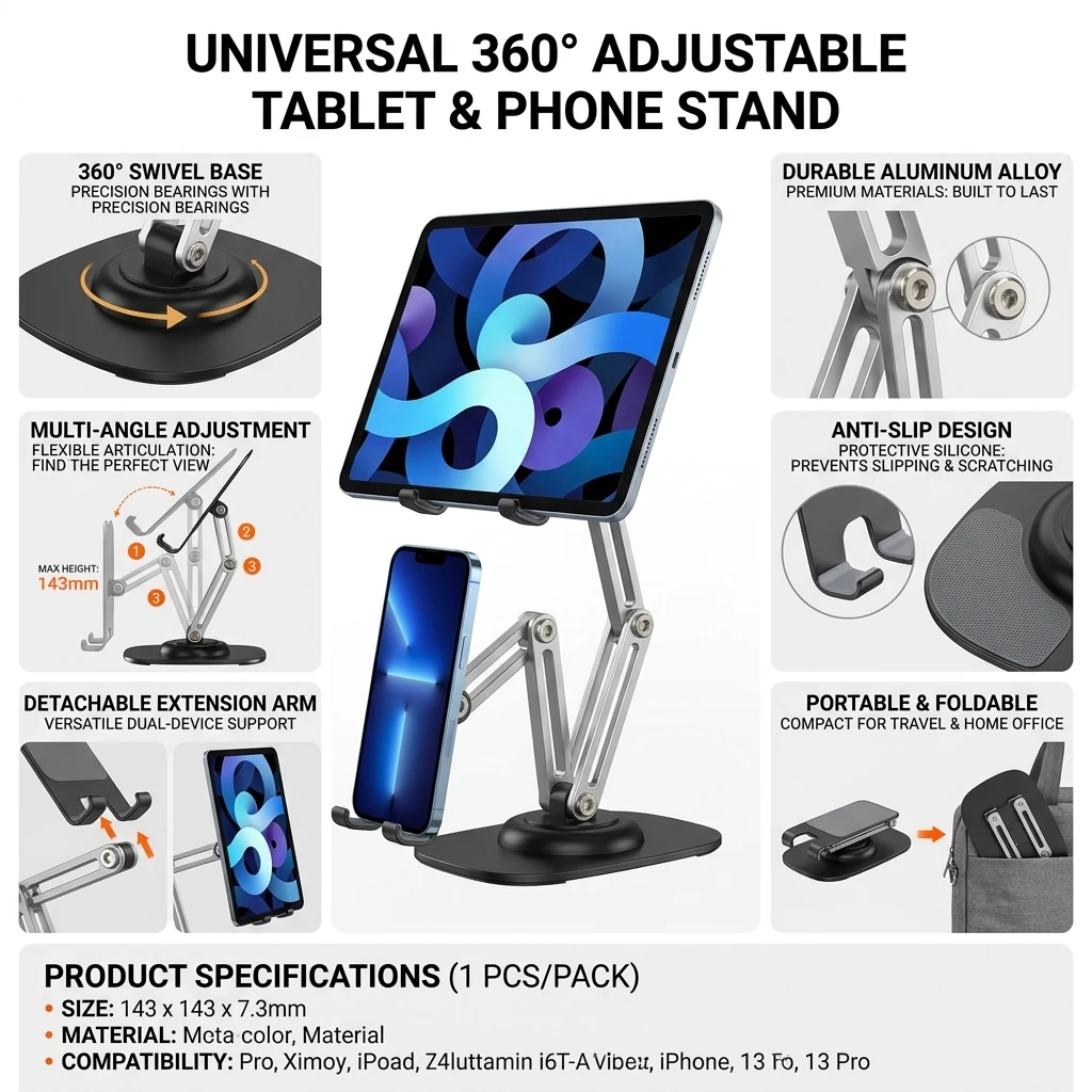 حامل عالمي للأجهزة اللوحية، قا - مراجعة Tablet Stand Adjustable Aluminum وسعره