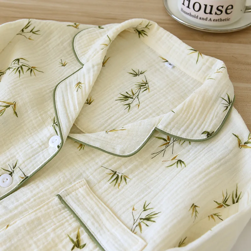 2025 neue Frühjahr/Sommer frauen Pyjama Set 100 % Baumwolle Crepe Langarm Lange Hosen Große Hause Kleidung Zwei stück Set Nachtwäsche