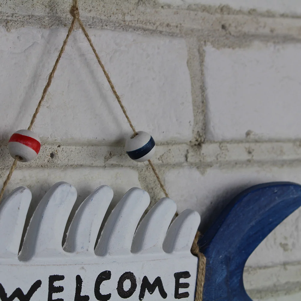 

Welcome Wooden Fish Hanging Decor Mediterranean Nautical Wall Art Blue Home Shop Ornament Sculpture