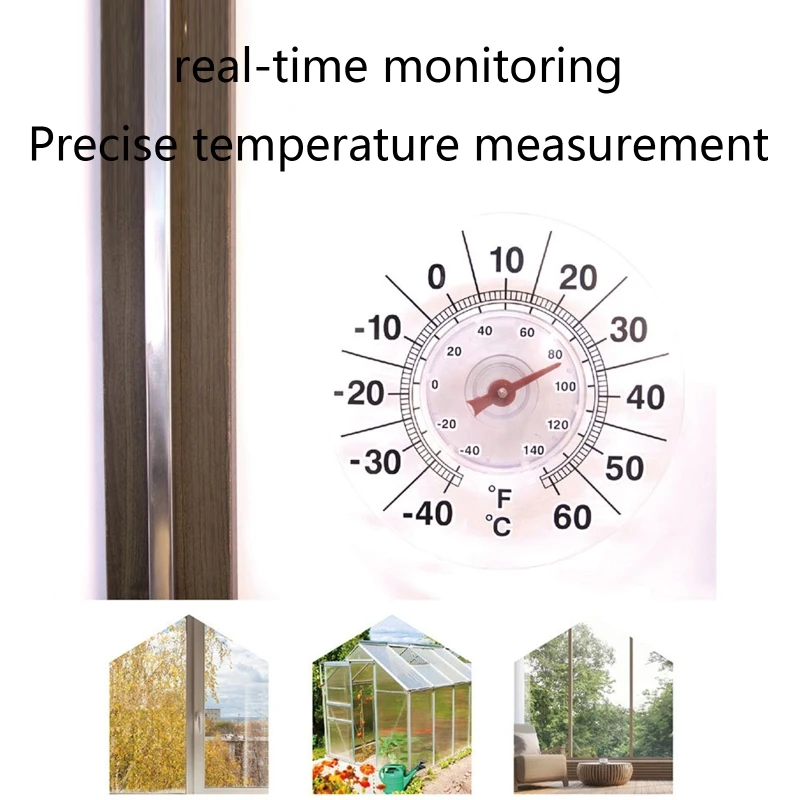 Y1UB Indoor Outdoor Window Thermometer No Battery Required Transparent Dial for Home