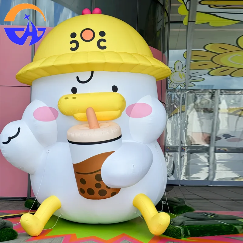 Adereços decorativos de pato de chá de leite inflável personalizados para shopping centers, áreas externas e pontos cênicos