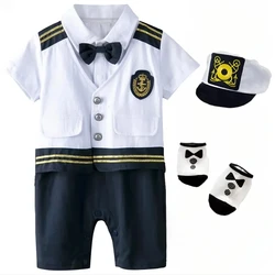 Baby Boys Captain Costume Newborn Infant Halloween Carnival Romper Cosplay Jumpsuit Outfit Toddler Skipper Sailor Playsuit