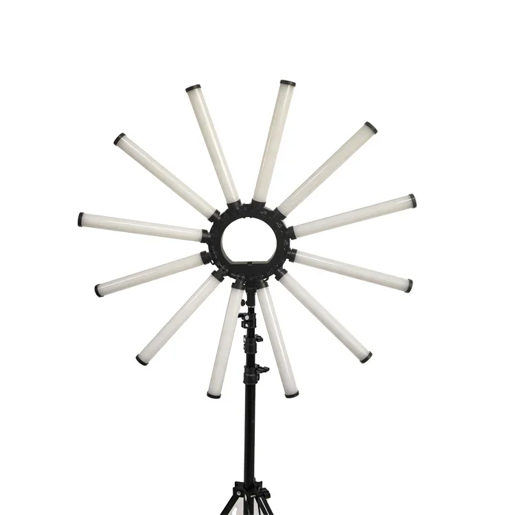 2021 folded 36-inch twelve-lamp tube with tripod photography ring light mobile phone supports white light and warm light