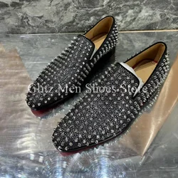 Stylish Casual Loafers Rivet Flats For Men Shoes Calf Slip-on Spring Leisure Leather Men Handmade  Banquet Weeding Dress Shoes