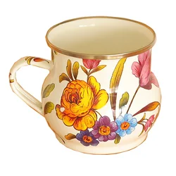 French Retro Enamel Water Cup Flower Enamel Mug Painted Coffee Cup Breakfast Cup 550ML Tea Cup Vase Home Decoration Craft Gift