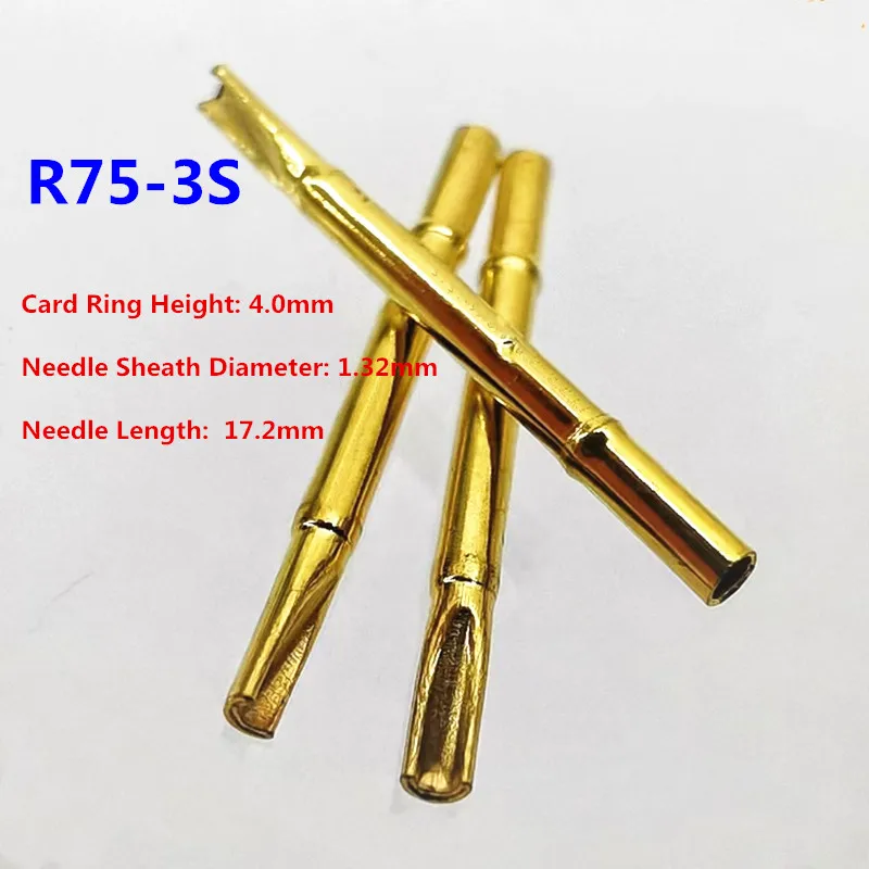 

100PCS/Packs Spring Test Probe pins R75-3S Needle Tube Dia 1.32mm Length 17.2mm Gold Thimble for Conductive test Tools