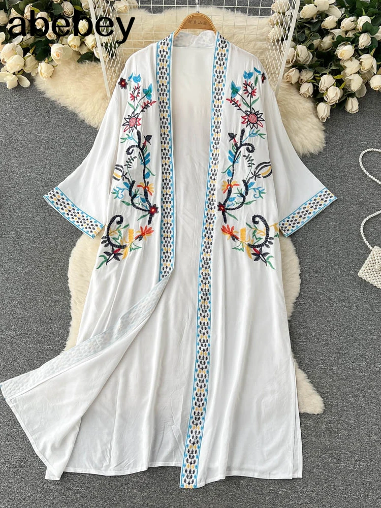 Retro Embroidery Sun Protection Shirt Women Summer Casual Loose Streetwear Chiffon Long Sun Protection Cardigan 2022