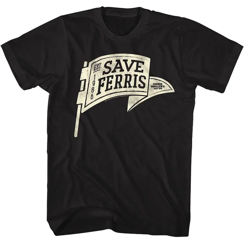 Ferris Bueller's Day Off Save Ferris Pennant Black Adult T-Shirt
