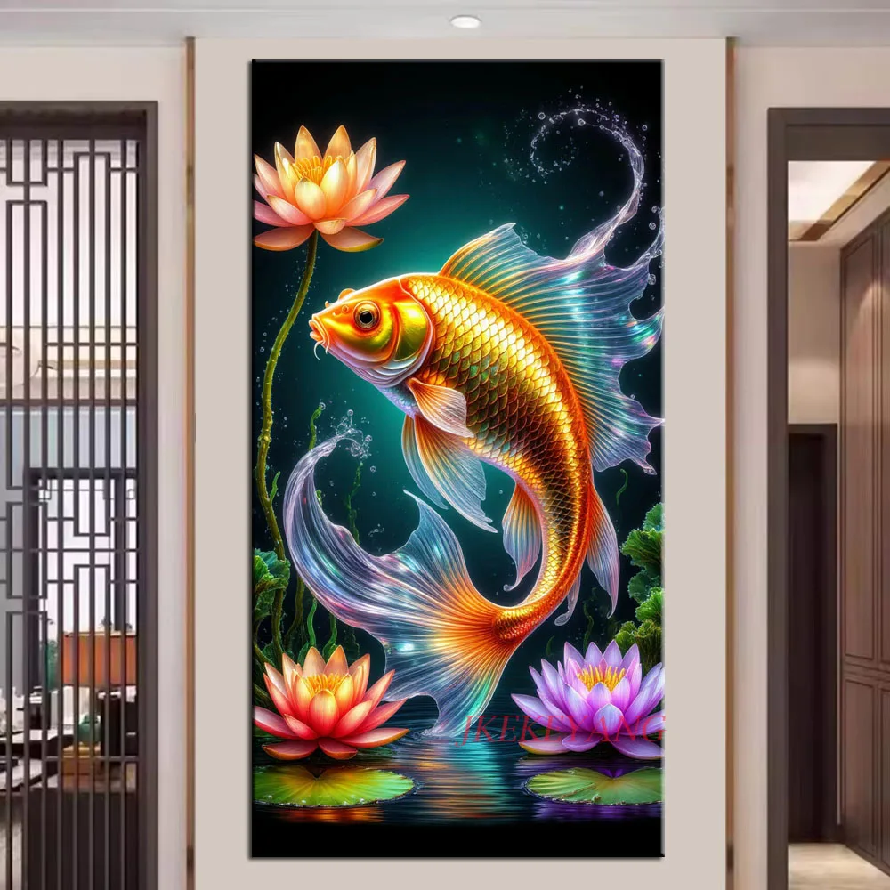 

Красивая рыба и цветы лотоса, картина «сделай сам», алмазная живопись, вышивка крестиком, полная дрель, алмазная мозаика, новая коллекция, домашний декор