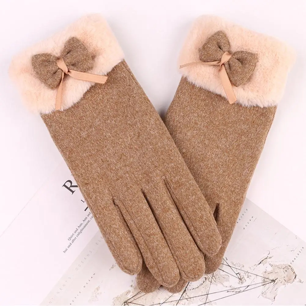 

Women Gloves Cute Bow Detail Gloves Winter Warm Gloves for Women Plush Cuffs Bowknot Decor Touch Screen Windproof for Outdoor