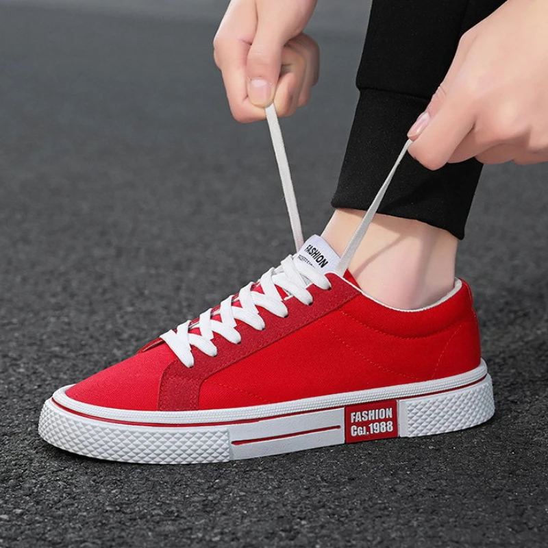 Hot Sale Fashion Red Canvas Shoes Men Classic Low-top Men\'s Canvas Sneakers Harajuku Hip Hop Skateboard Shoes Men Casual Sneaker