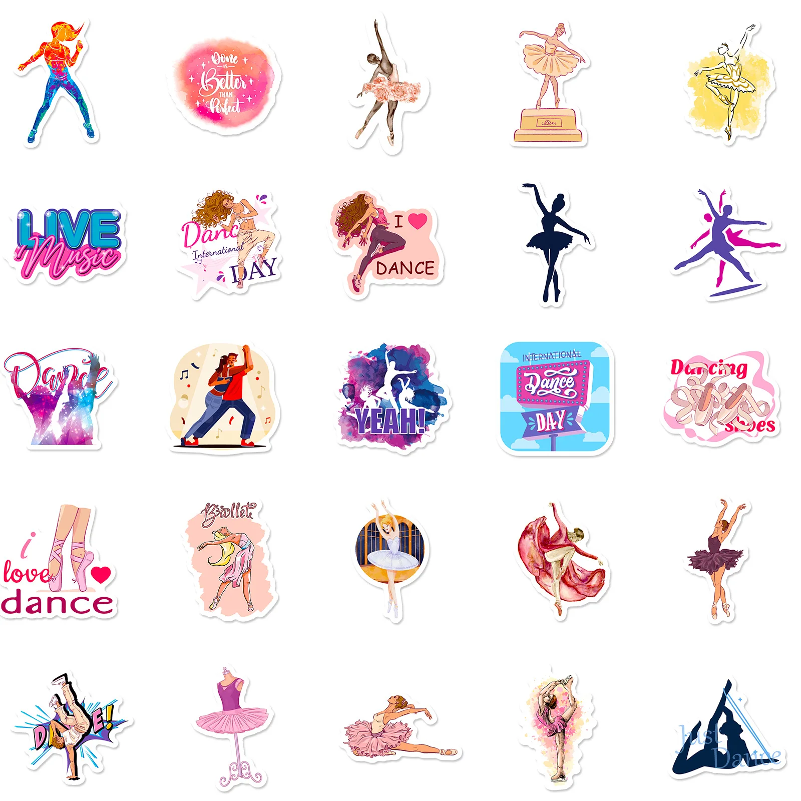 Dance Stickers 50 Pcs, Dancing Ballet Vinyl Decal Stuff, Waterproof Inspirational Sticker Pack Gifts for Water Bottle, Laptop