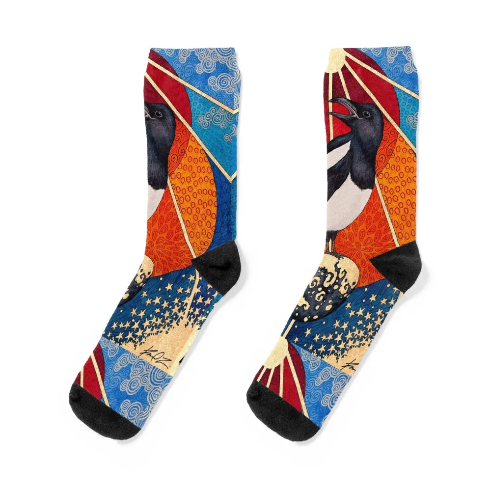 Mixed media occult tarot magpie painting Socks custom gym Rugby japanese fashion Woman Socks Men's