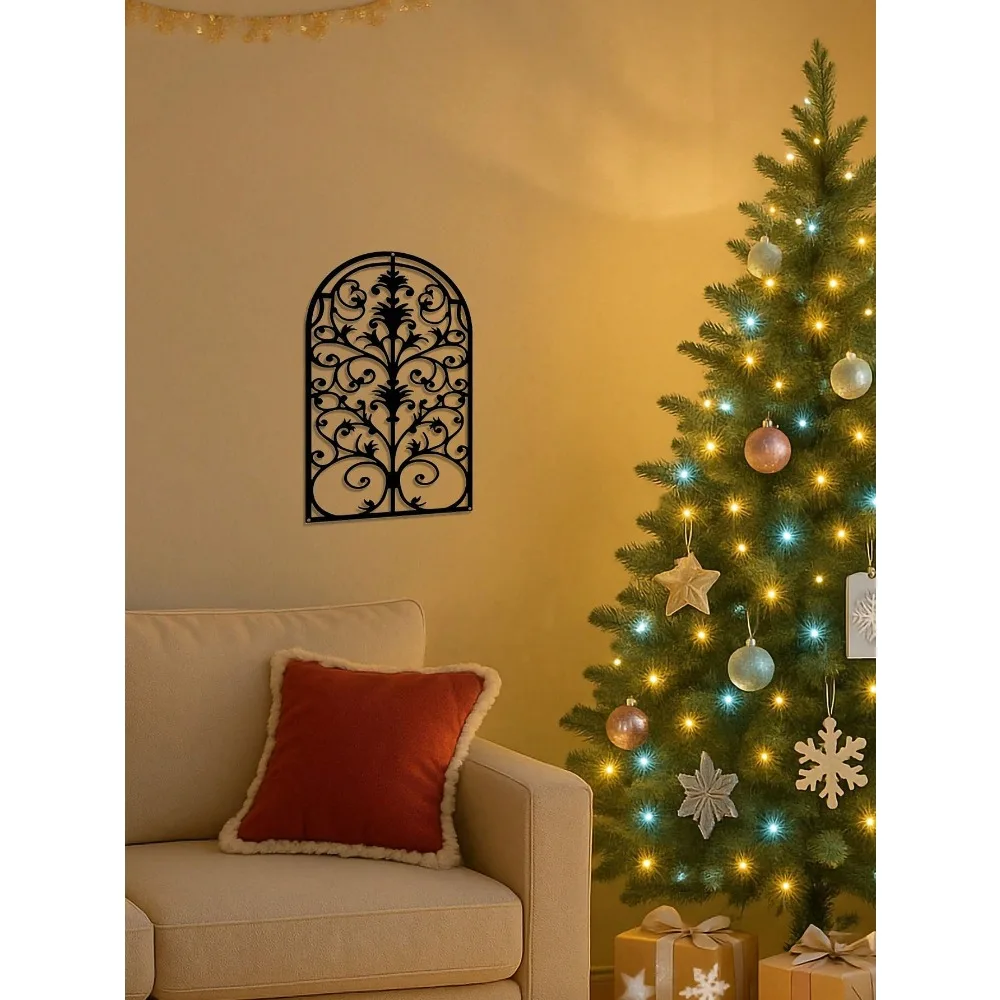 ديكور حائط معدني مزخرف عتيق من WindowArt - نمط إطار النافذة، فن الباروك الريفي، لهجة منزلية انتقائية حديثة