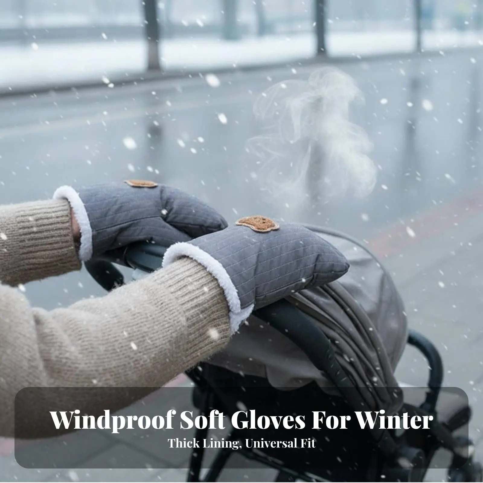 2ピース冬用ベビーカーハンドルカバー、ユニバーサルフィットベビーカーハンドルバーミトン、ベビーカーグローブ、両親に簡単に装着可能