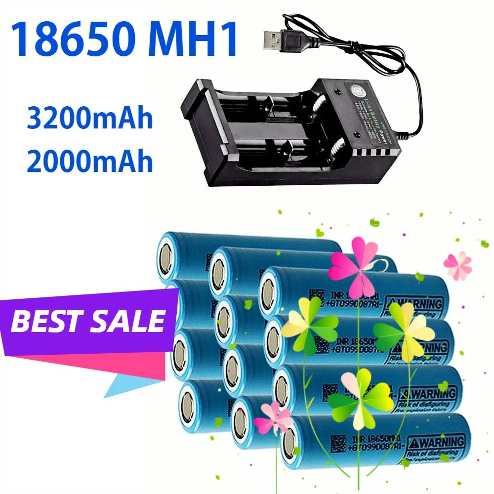 

NWE Real capacity 18650 30A toy tool flashlight battery+USB charger INR18650 MH1 3.7V 2000/3200mAh Li-ion battery