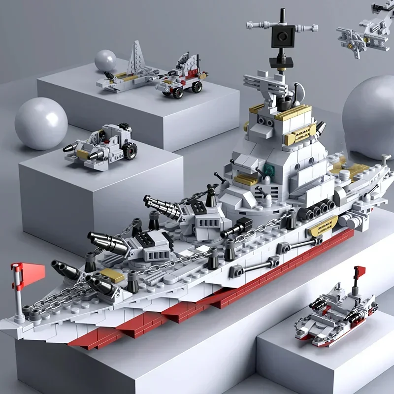 980PCS Military 8 IN 1 Army Ocean Cruiser Warship Building Blocks Aircraft Weapon Ship Bricks City Toys for Children