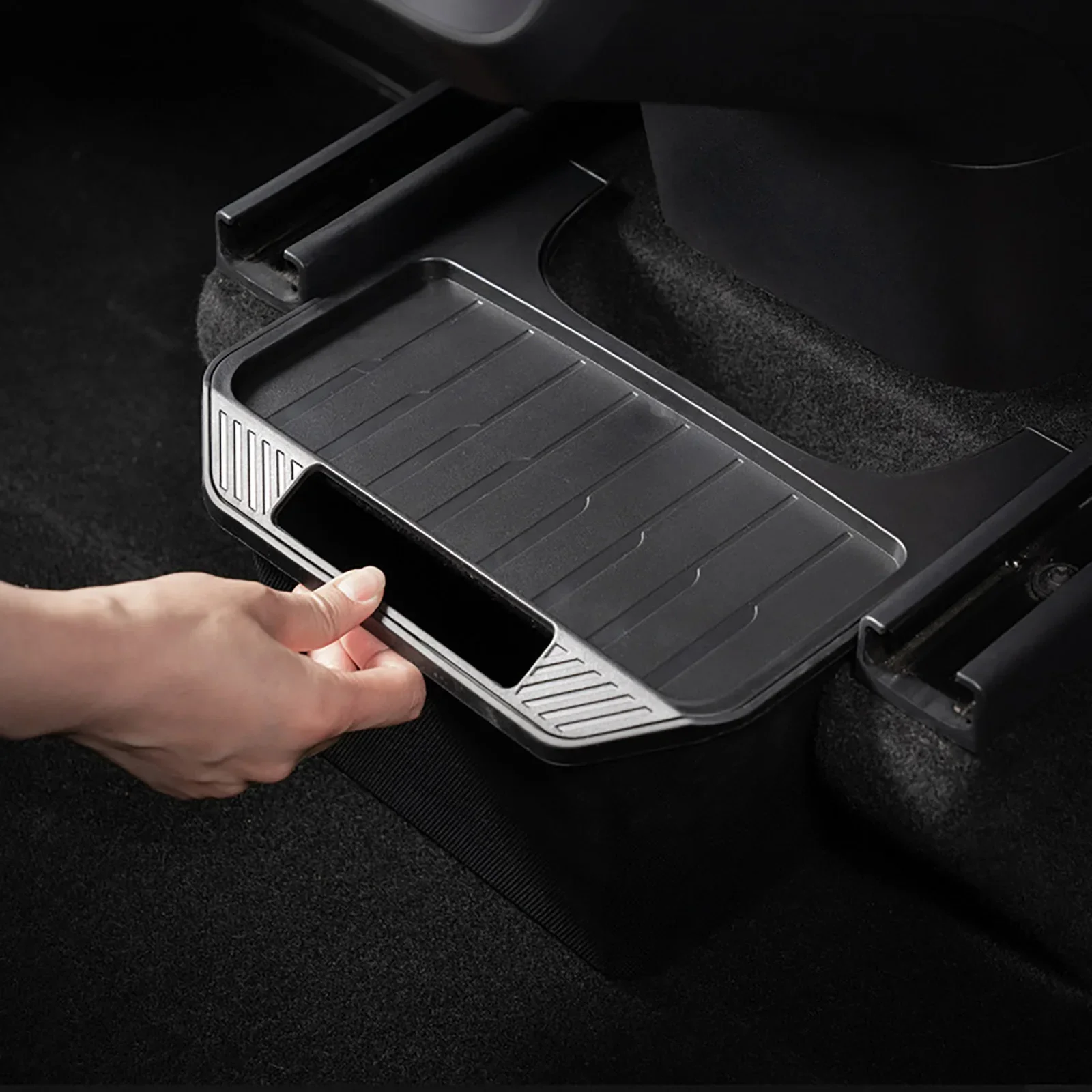 Under Seat Storage Box for Tesla Model Y 2021-2023 Rear Organizer Waterproof Traveling Trash Can Bin Additional Storage Space