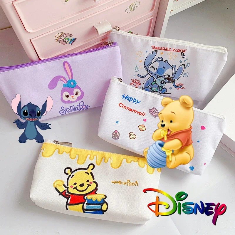 กระเป๋าเก็บของ Disney Stitch Fresh การ์ตูนกระเป๋าเครื่องสำอางค์กล่องดินสอแบบเรียบง่ายอะนิเมะวินนี่เครื่องเขียนซิปกระเป๋าเก็บของ