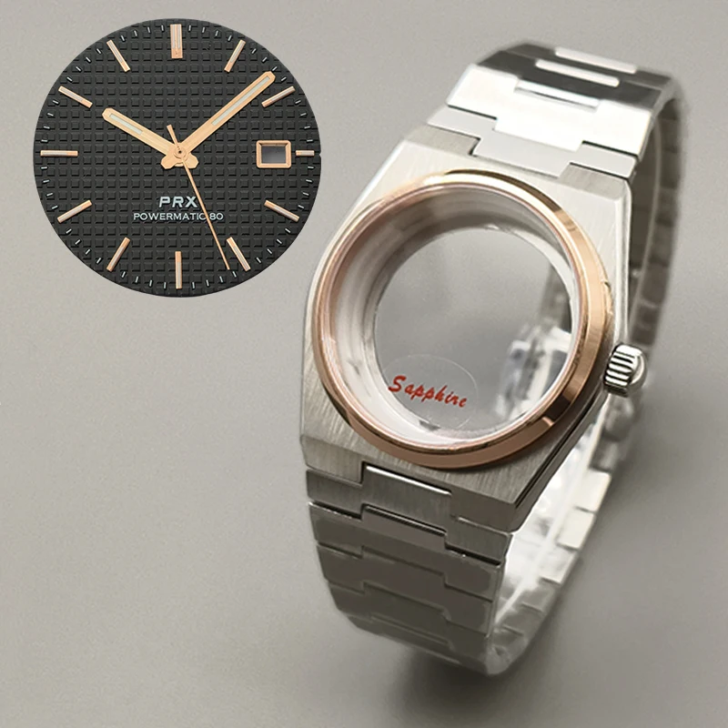 

40mm Rose Gold PRX Super Player Watch Case Sapphire Glass For 7S26 NH35 NH36 NH38 4R Movement Multi-Color Dial Hands Parts Refit