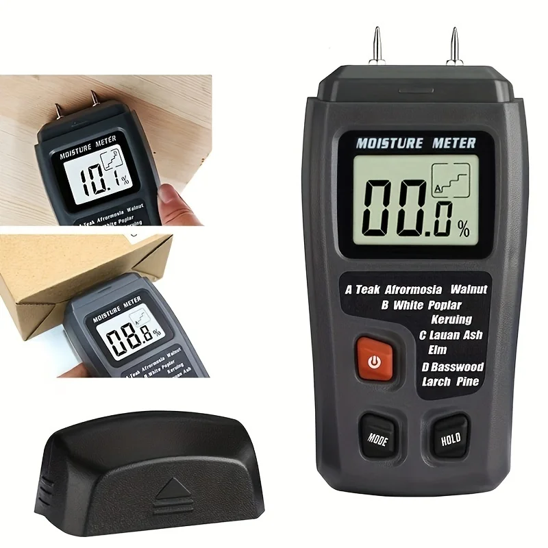 BSIDE EMT01 Handheld Digital Wood Moisture Meter Wood Humidity Tester Two Pins Timber Damp Detector with Large LCD Display