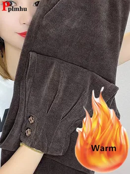 Casual Thicken Womens Harem Pants Corduroy Plus Velvet Warm Jogger Pantalones High Waist 95cm Winter Vintage Snow Wear Sweatpant