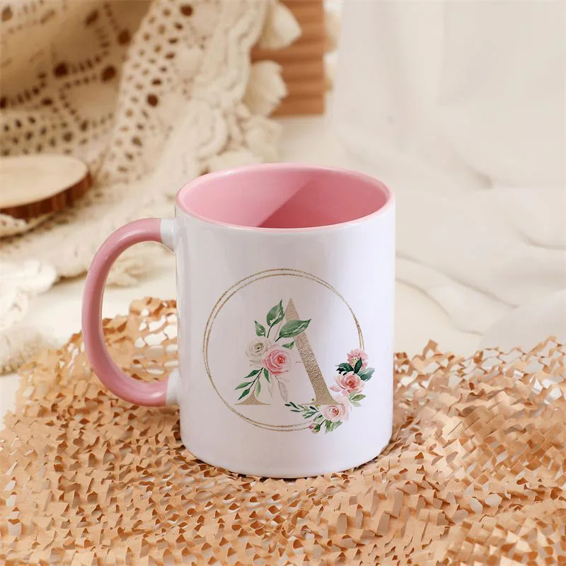 2026 New A-Z Floral Coffee Mug with, Creative Tumbler Cup, Mugs for Water, Tea, Milk, Birthday, Mothers Day, Surprised Gift