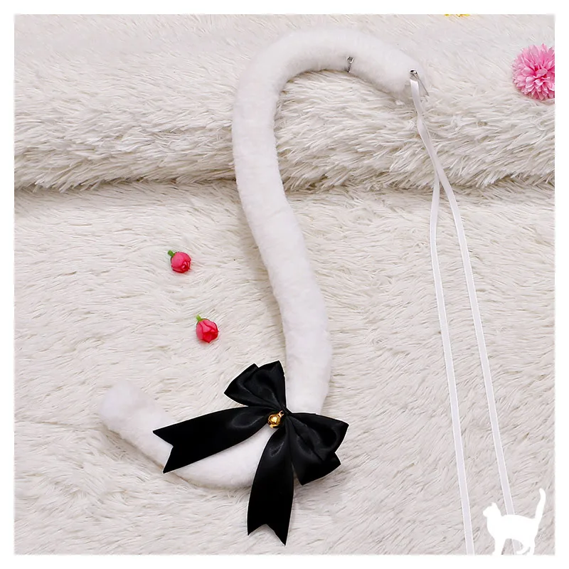 อะนิเมะหางแมวเซ็กซี่ริบบิ้น Cat Tail คอสเพลย์ Props JK สาวฮาโลวีน Party Faux ขนหางสัตว์ Cosplay บทบาทเล่น