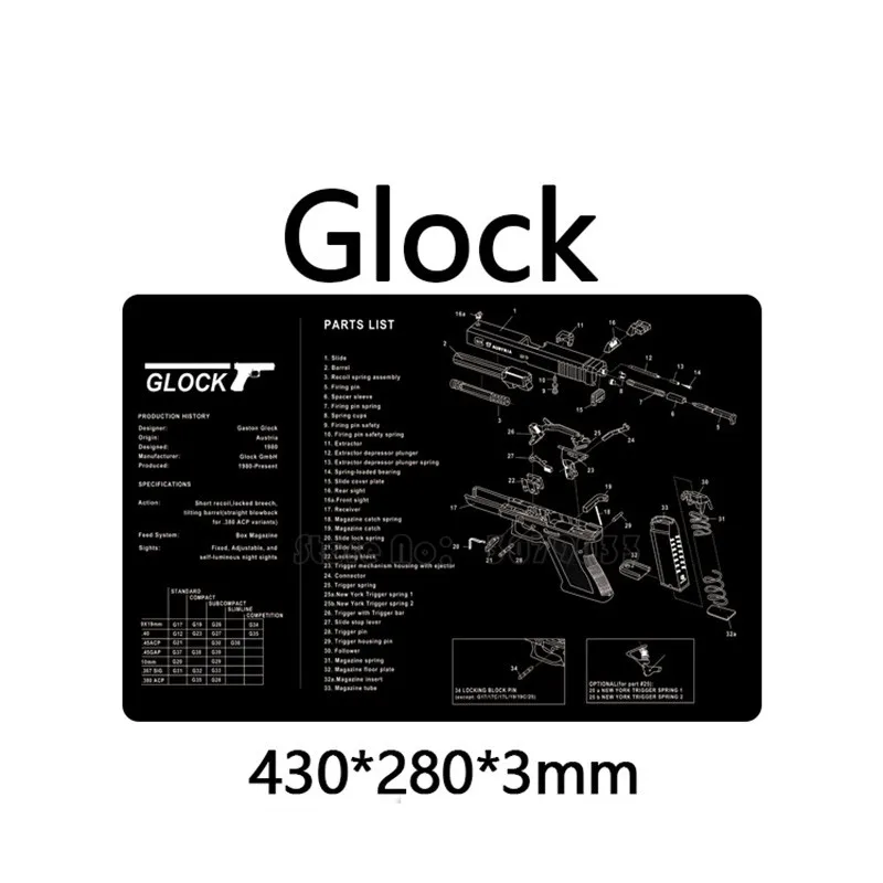 Hunting Gun Cleaning Rubber Mat Non-Slip Clean Mat with Parts Diagram Instructies Mat for Glock 1911 SW-MP Beretta 92 P226 XD