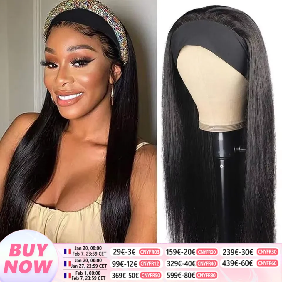 Headband Wig Smooth Straight Human Hair Brazilian Wigs On Promotion Non Lace Wig 180% Density For Women Free Ship Natural Color