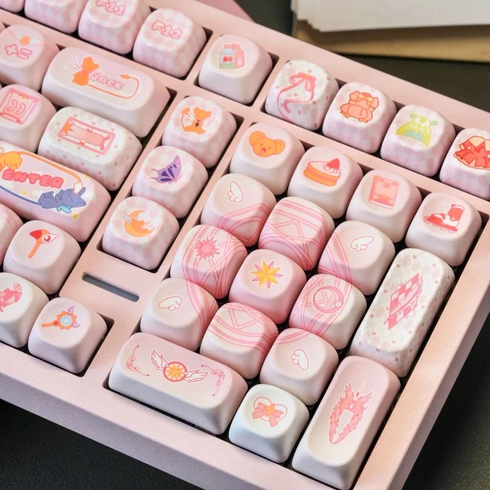 133 Key MOA Keycap PBT Cartoon Keycap Cute Sakura Suitable for 60/64/84/98/108 Gaming Mechanical Keyboard MX Switch