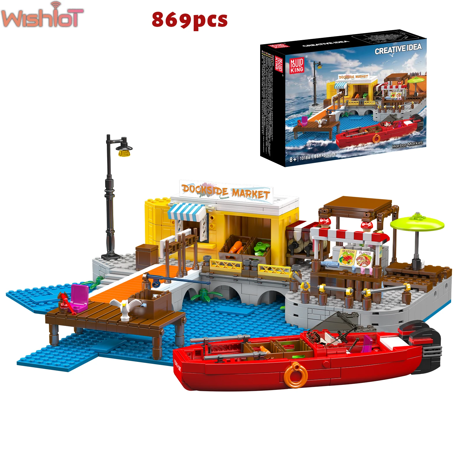 

Mold King 10186 Гаваньский рынок, строительные блоки, прибрежный рынок, модель корабля, морская сцена, детская сборная игрушка, праздничный подарок, 869 шт.
