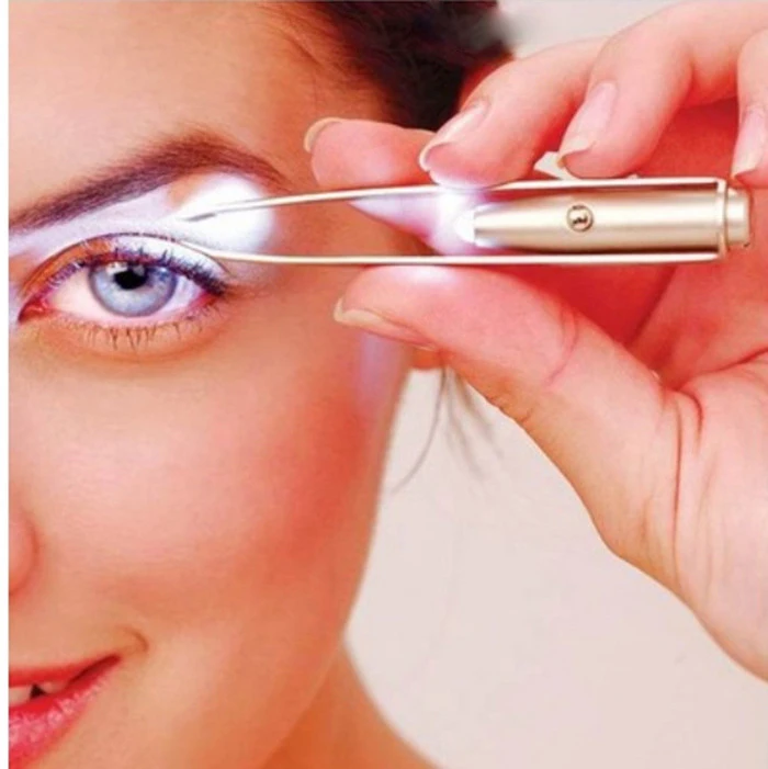 Portable Stainless Steel Smart Design Eyebrow Hair Remove Tweezer With LED Light Makeup Tool