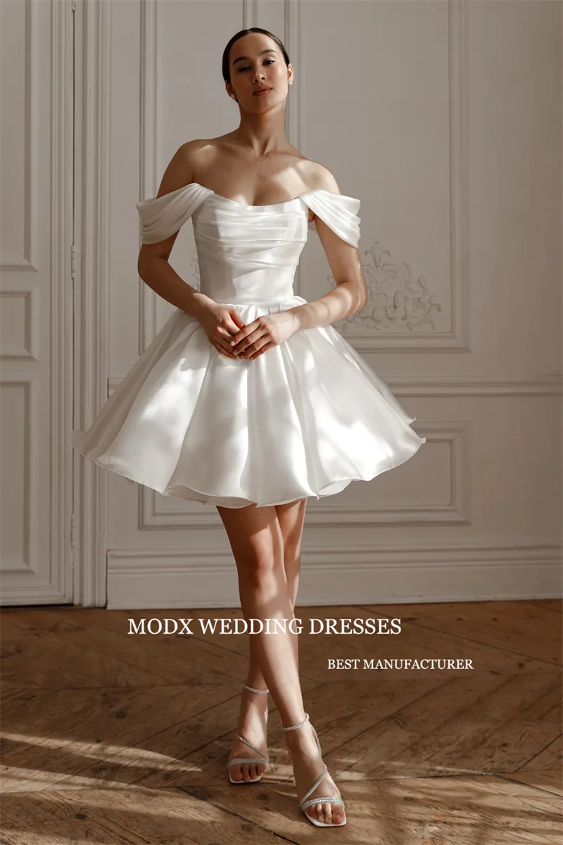 MODX فساتين قصيرة قصيرة على شكل حرف A بسيطة لحفلات الزفاف بدون أكتاف من الحرير الأورجانزا فساتين العروس مشد الظهر مقاس كبير لطيف مخصص
