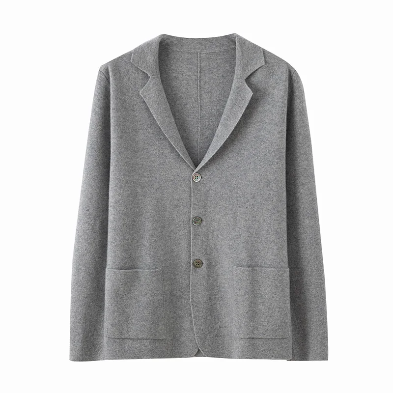 

Thickened 100% cashmere cardigan new autumn and winter men's suit-collar knit sweater business casual buttoned sweater jacket