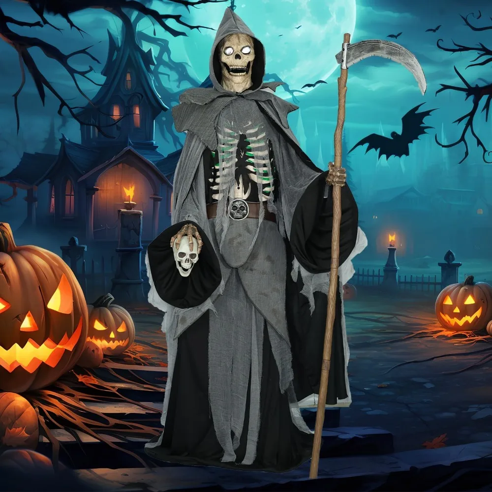 8.5Ft Halloween Animatronic Reaper|Halloween Decorations Outdoor Scary  Glowing Chest and Eyes  Moving Arm Motions